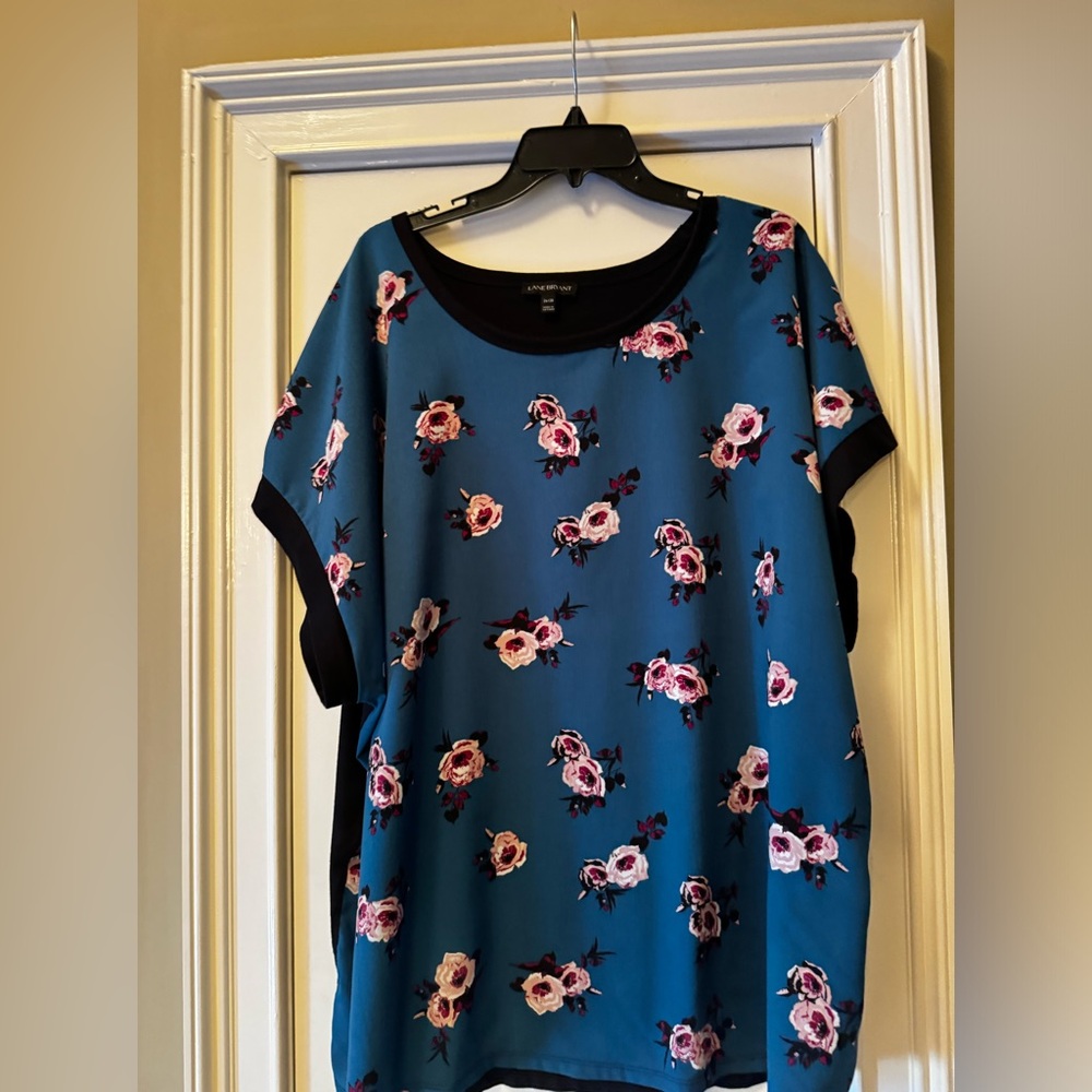 LANE BRYANT Teal Floral Career Casual Short Sleeve Top 26/28